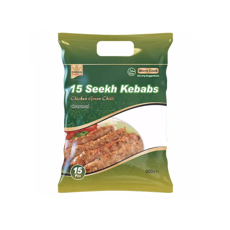 Crown Frozen Seekh Kebabs Groene Chili Kip (15 stuks)